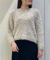 Shaggy knit Pullover with glitter(Beige-F)