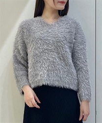 Shaggy knit Pullover with glitter(Grey-F)