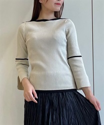 Rib color scheme knit Tops(Ecru-F)
