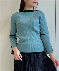 Rib color scheme knit Tops(Blue-F)
