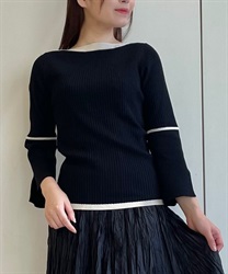 Rib color scheme knit Tops(Black-F)