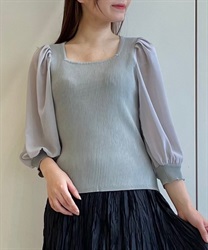 Chiffon sleeve knit Pullover(Grey-F)