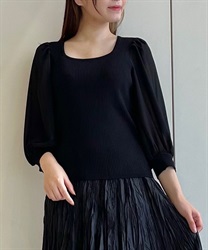 Chiffon sleeve knit Pullover(Black-F)