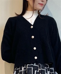 Pearl button JQ brushed knit cardde(Black-F)