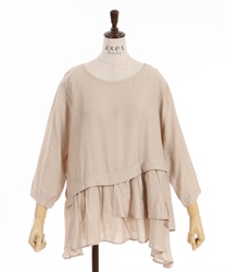 Ashime gathering switching big Pullover(Beige-F)
