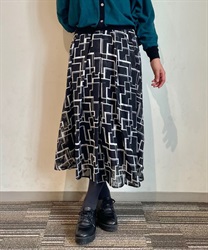 Chiffon JQ Print Skirt(Black-F)