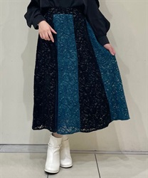 Brushed brushed lace Skirt(Blue-F)