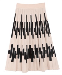 Geometric pattern pleated knit skirt(Beige-Free)