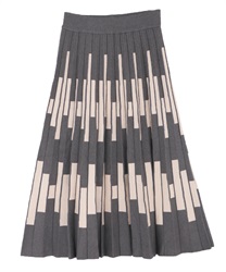 Geometric pattern pleated knit skirt(Grey-Free)