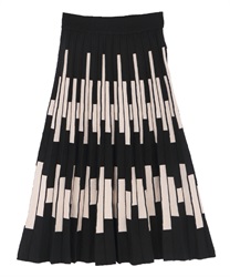 Geometric pattern pleated knit skirt(Black-Free)