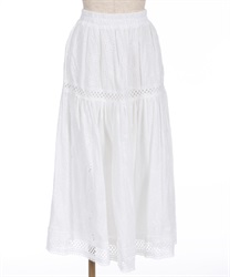 Cotton embroidery lace usage Skirt(White-F)