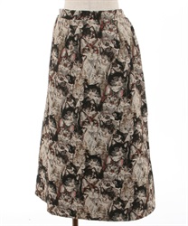 Cat pattern flarego blance Skirt(Black-F)