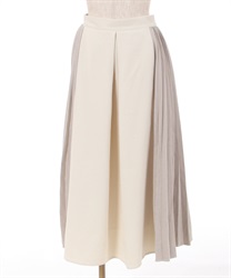 Side pleated different material switching Skirt(Ecru-F)