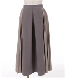 Side pleated different material switching Skirt(Greige-F)