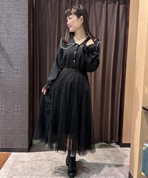 Tulle layered flare Skirt(Black-F)