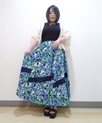 Floral color scheme flare Skirt(Green-F)