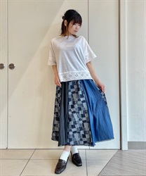 Denim patch work Skirt(Blue-F)