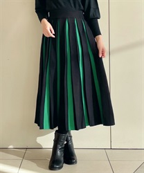 Knit color pleated Skirt(Green-F)