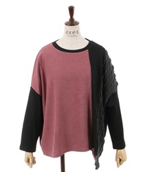 Cable different material deformation Big Pullover(Pink-F)