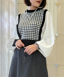 Chidori pattern knit x plain color scheme Pullover