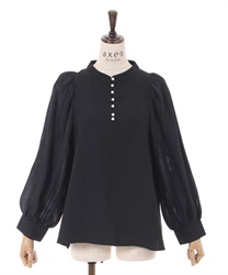 Sleeve organdy switching Pullover(Black-F)