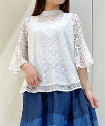 Total lace flare sleeve Pullover(Ecru-F)