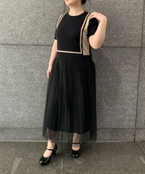 Color Knit x Tulle Dress(Black-F)