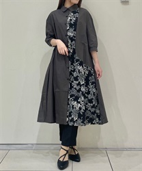 Asymmetrical floral pattern color scheme shirt Dress(Chachol-F)