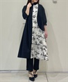 Asymmetrical floral pattern color scheme shirt Dress(Black-F)