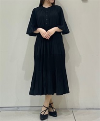 Pleats switching Dress(Black-F)