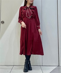 Color scheme piping Bowtie Dress(Wine-F)