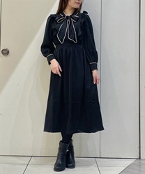 Color scheme piping Bowtie Dress(Black-F)