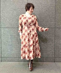 Blurdown floral pattern Ti -arranged Dress(Red-F)
