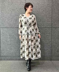 Blurdown floral pattern Ti -arranged Dress(Grey-F)