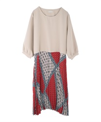 Paisley pattern pleated dress(Beige-Free)