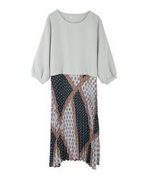 Paisley pattern pleated dress(Grey-Free)