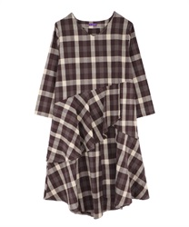 【Time Sale】Check pattern frills dress(Brown-Free)