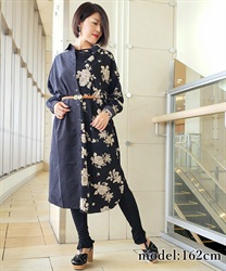 【Time Sale】Flower pattern shirt one-piece