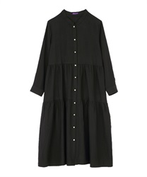 Corduroy tiered dress(Black-Free)