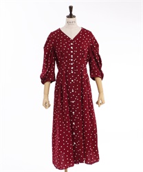Previous opening tuck total pattern Dress(Red-F)