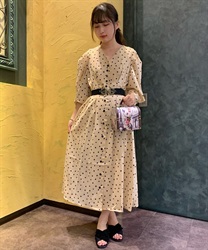 Previous opening tuck total pattern Dress(Beige-F)