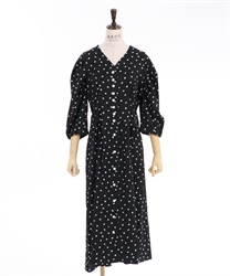 Previous opening tuck total pattern Dress(Black-F)