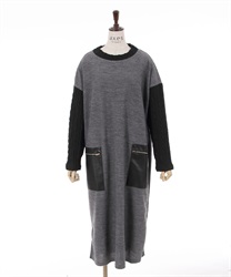 Sleeve cable different material color scheme Dress(Grey-F)