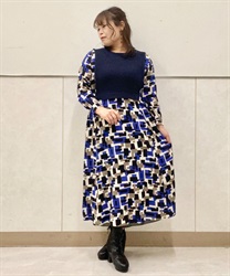 Geometric pattern different material switching Dress