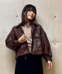 Synthetic shirring blouson(Brown-F)