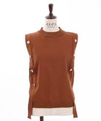 Button design Knit Vest(Brown-F)