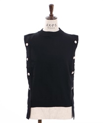 Button design Knit Vest(Black-F)