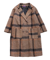 Check pattern double buttons coat(Camel-Free)