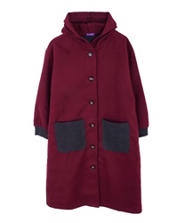 Bicolor coat with hood(Wine-Free)