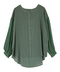 Mixed material pullover(Green-Free)